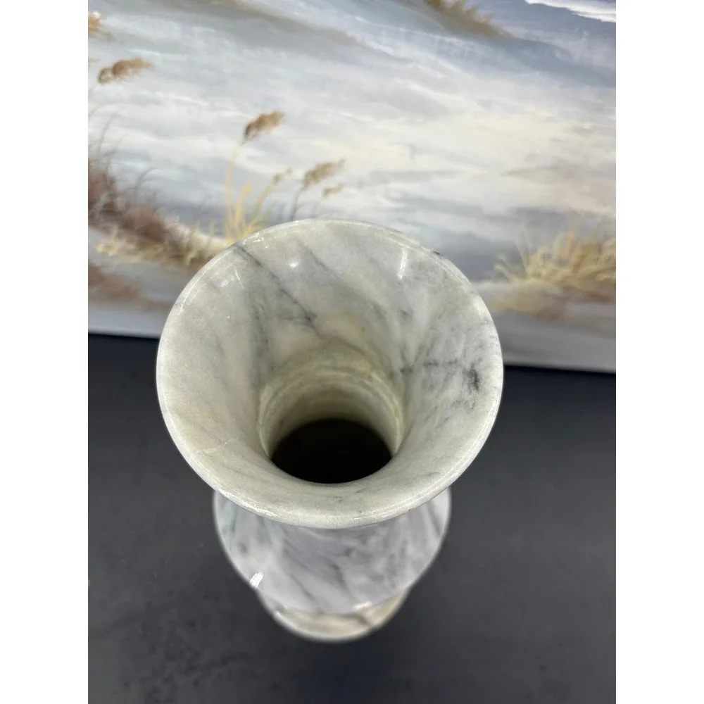 Gray White Marble Stone Vase Tapered Polished Decorative Bud Vase 8 Inch
